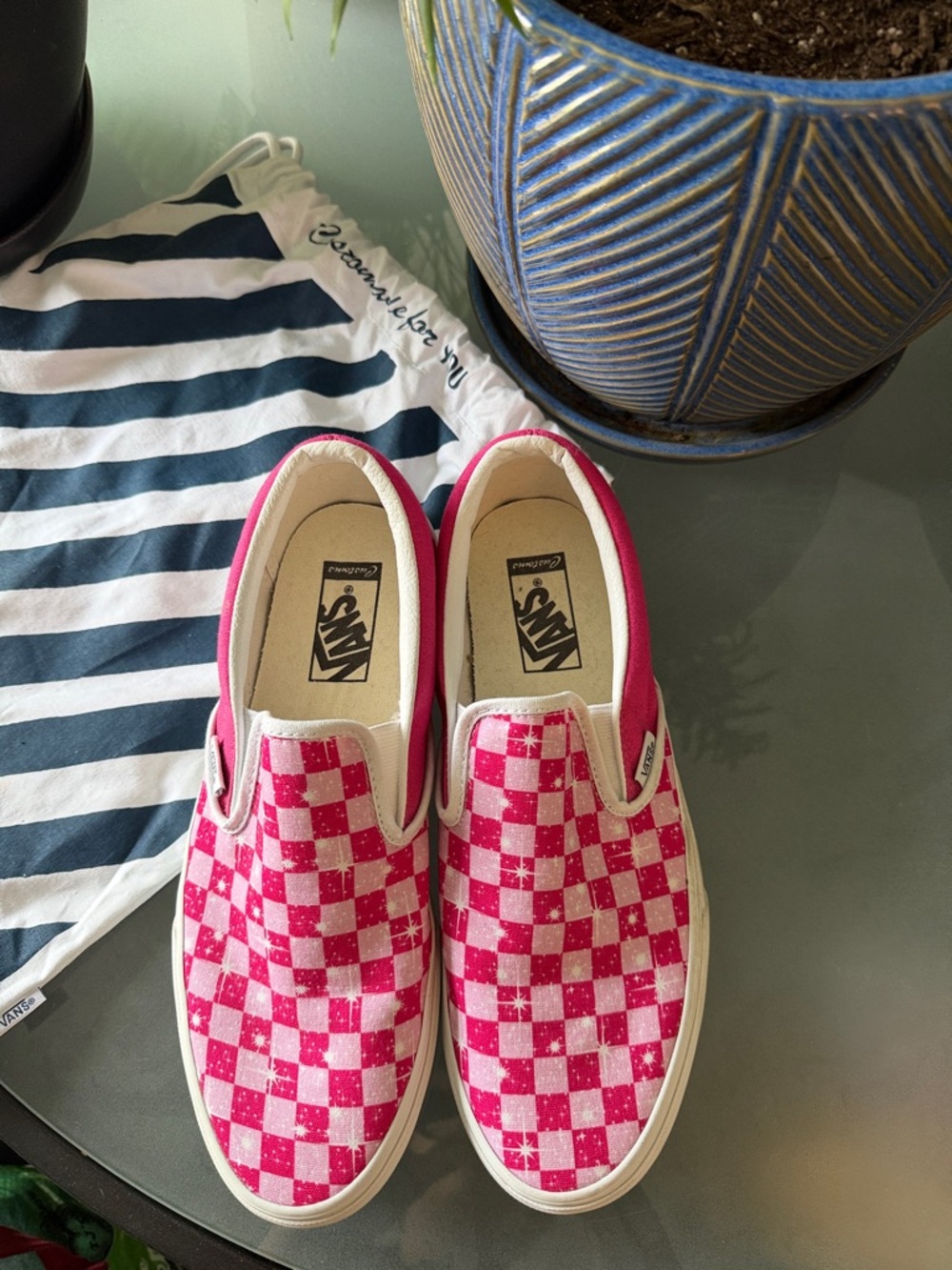 Vans Hot Pink and White Checkerboard Slip-On Shoes - Picture 2 of 4